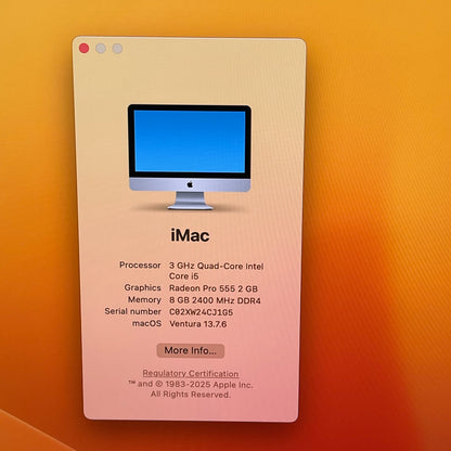 2017 Apple iMac 21.5" i5 7th Gen 3.0GHz 8GB RAM 1TB HDD Silver A1418