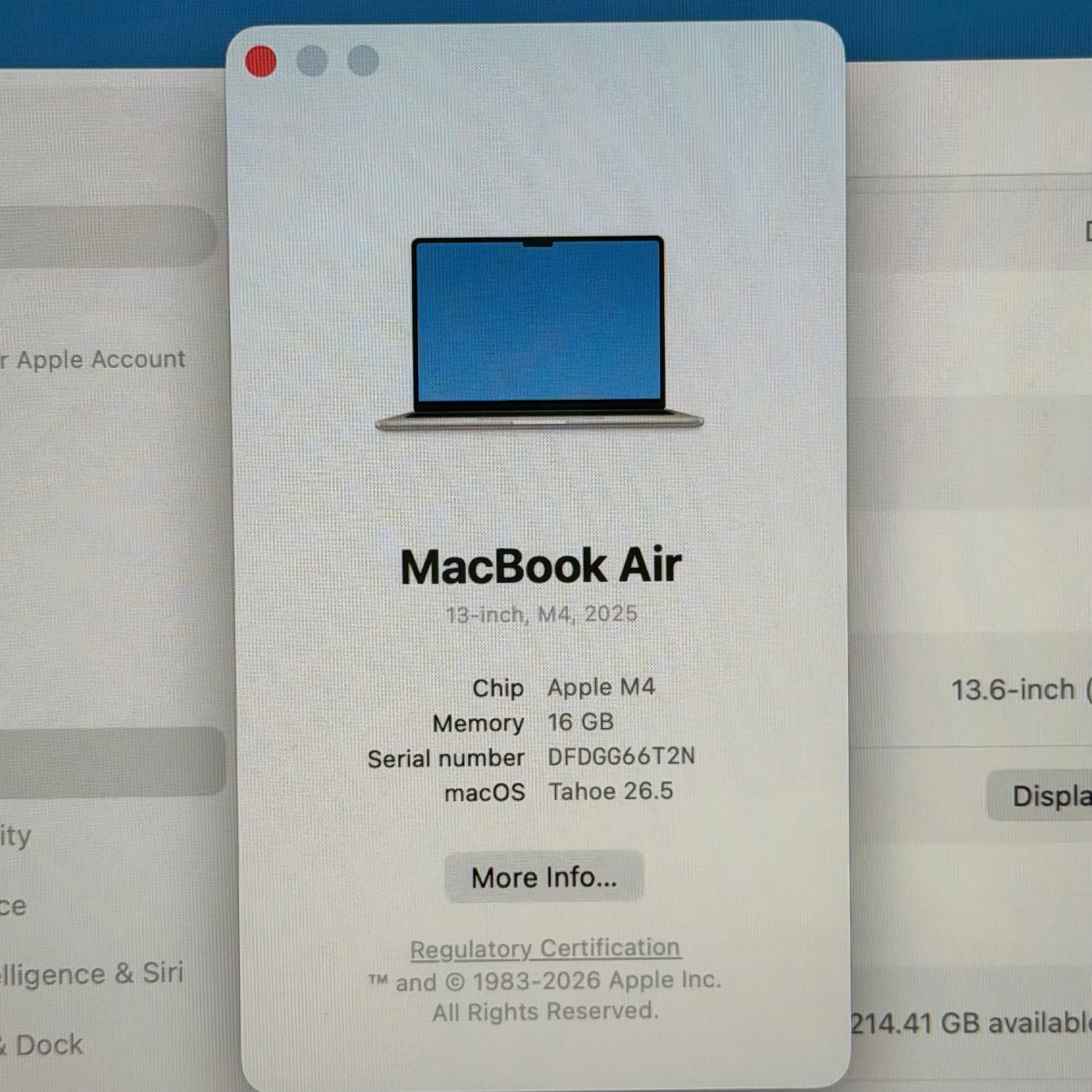 2025 Apple MacBook Air 13" M4 8C GPU 4.5GHz 16GB RAM 256GB SSD A3240