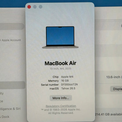 2025 Apple MacBook Air 13" M4 8C GPU 4.5GHz 16GB RAM 256GB SSD A3240
