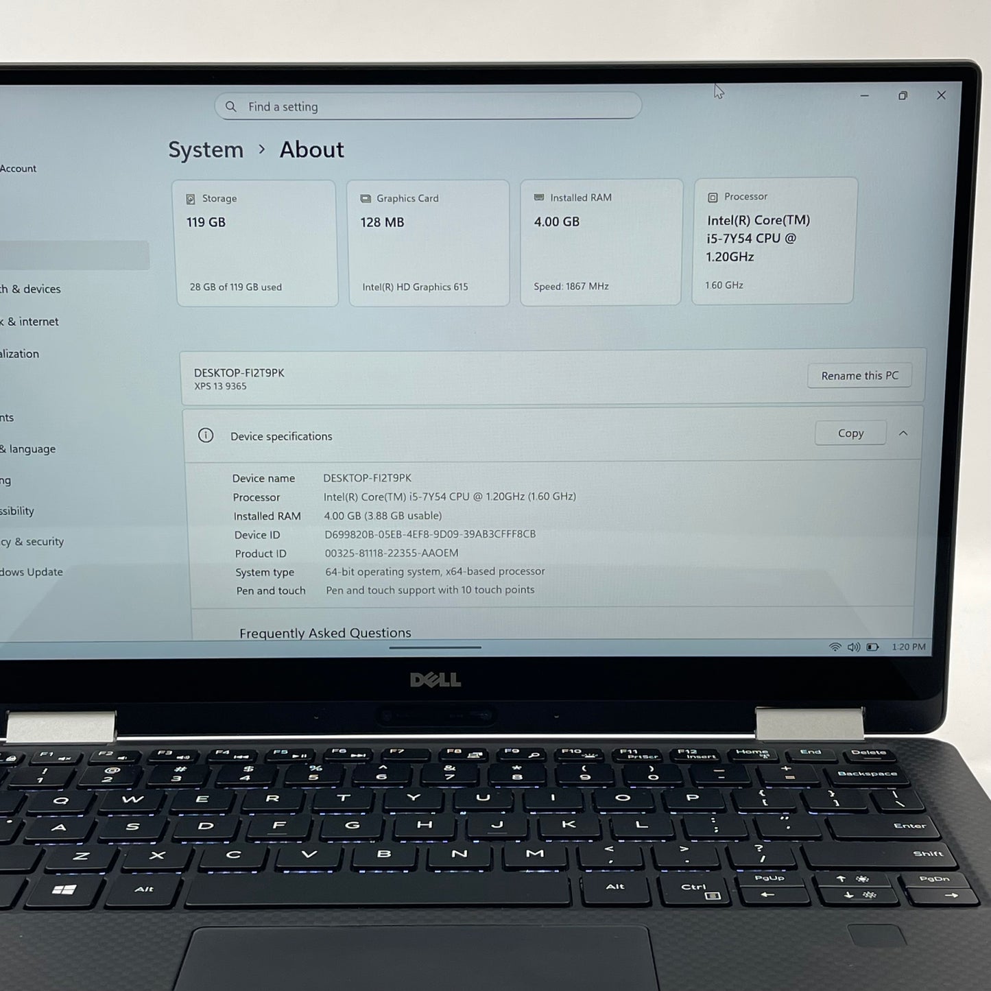 Dell XPS 13 9365 2-IN-1 13.3" i5-7y54 1.6GHz 4GB RAM 128GB SSD