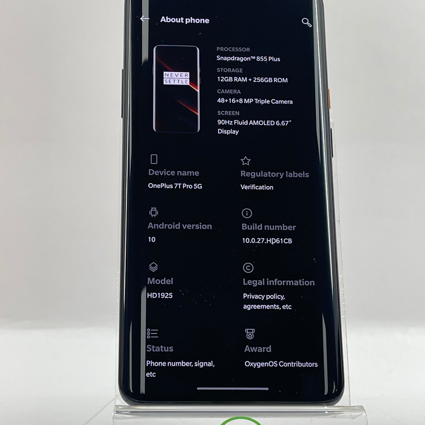 Factory Unlocked OnePlus 7T Pro 5G McLaren 256GB 10 Black HD1925