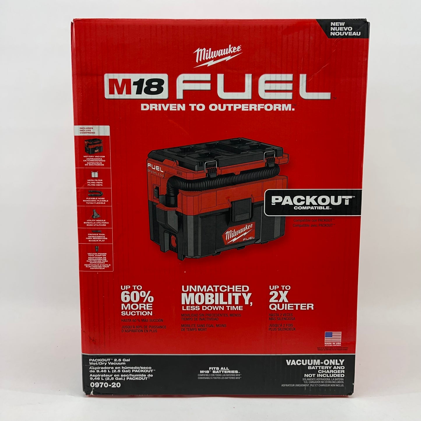 New Milwaukee 0970-20 M18 18V FUEL Packet Wet/Dry Vacuum