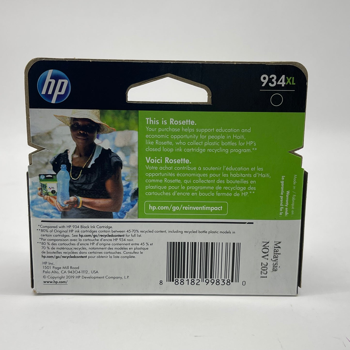 New HP 934XL Black Ink Cartridge Prod Date Nov 2021