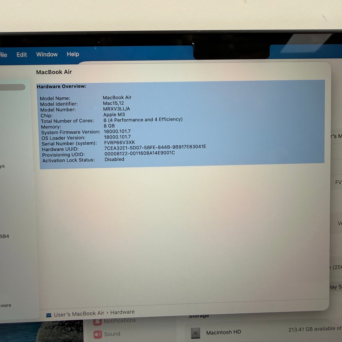 2024 Apple MacBook Air 13.6" M3 8C GPU 4.0GHz 8GB RAM 256GB SSD MRXV3LL/A