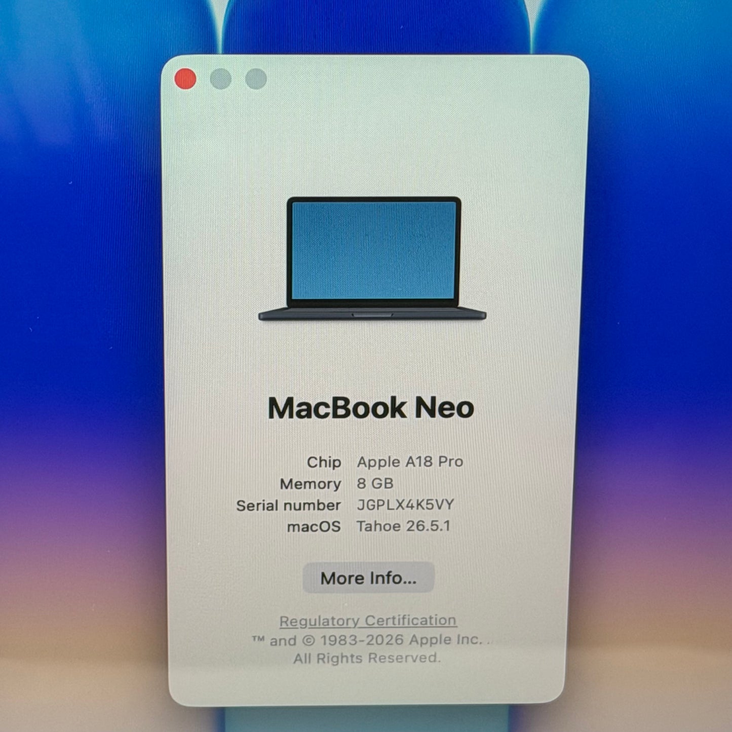 2026 Apple MacBook Neo 13" A18 Pro 5C GPU 4.0GHz 8GB RAM 512GB SSD MHFG4LL/A