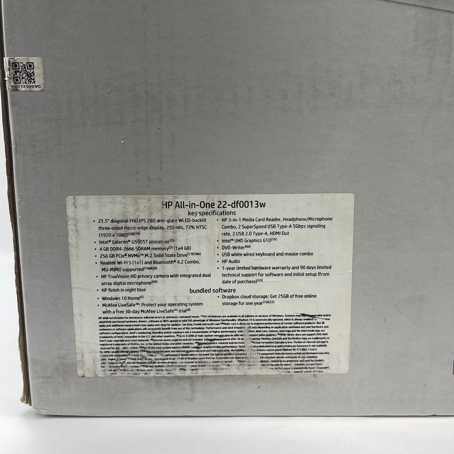 New HP AIO 22-DF0013W 21.5" Celeron G5905T 3.20GHz 4GB RAM 256GB SSD