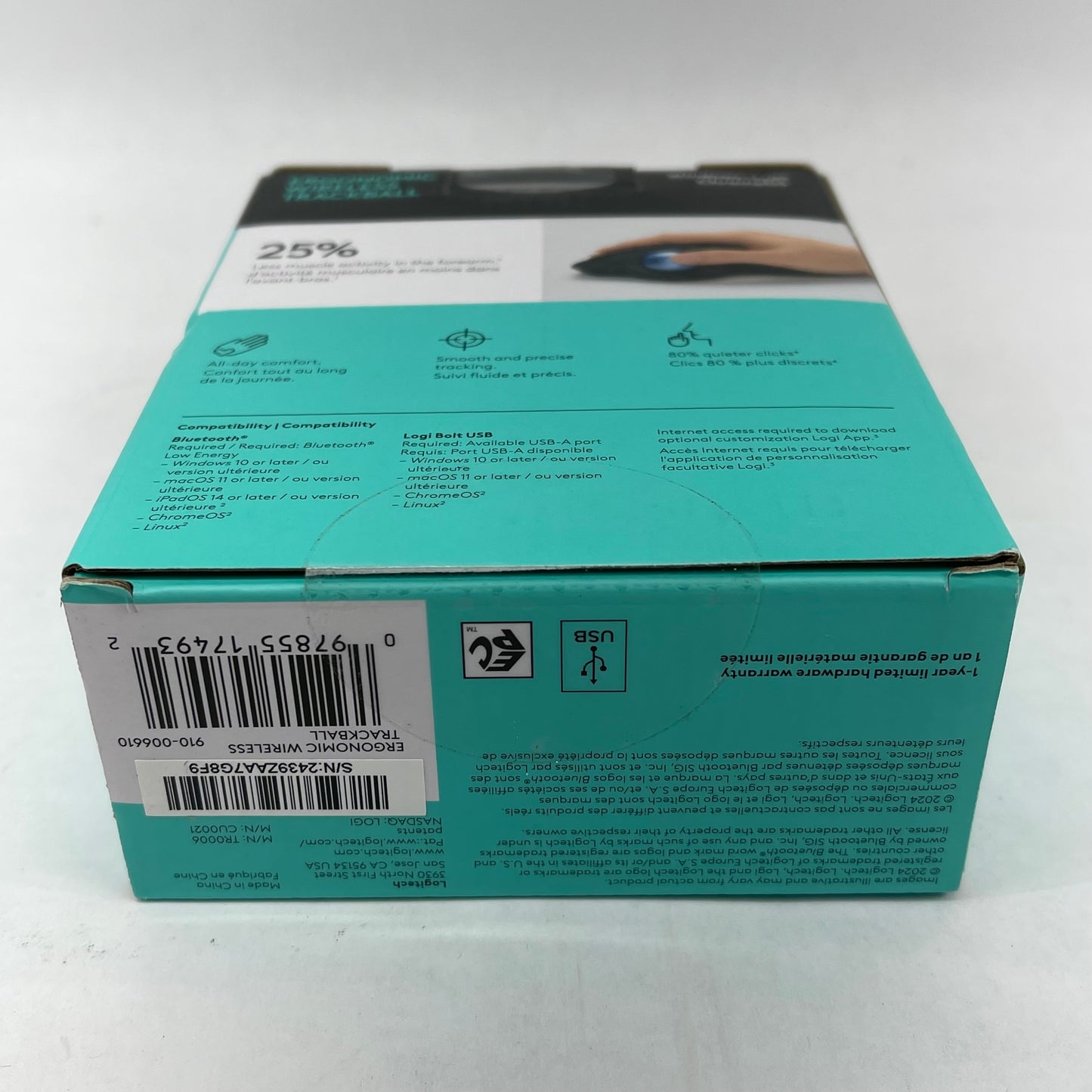 New Logitech Ergonomic Wireless Trackball Mouse 910-006610