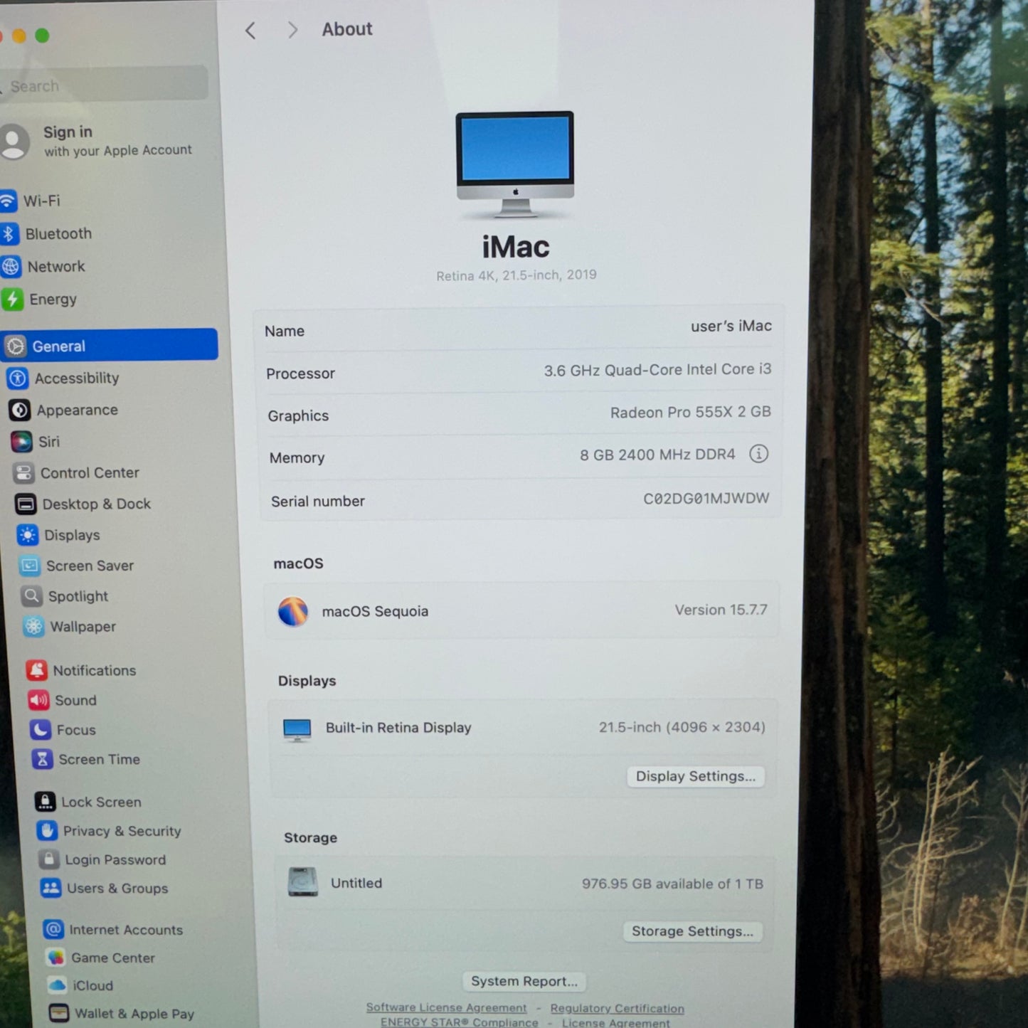 2019 Apple iMac 21.5" i3 3.6GHz 8GB RAM 1TB HDD Silver A2116