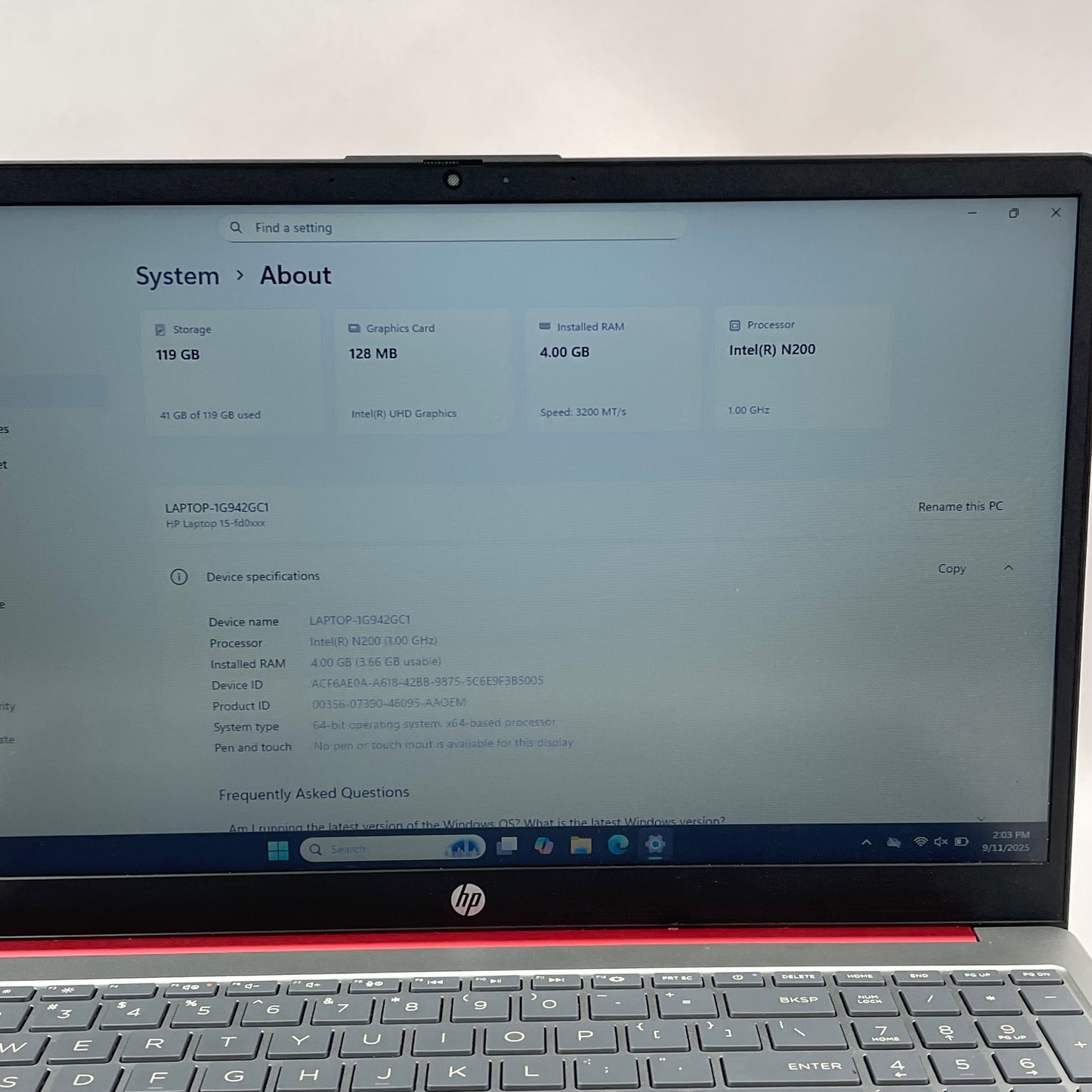 HP Laptop 15-FD0083WM 15.6" N200 1.0GHz 4GB RAM 128GB SSD
