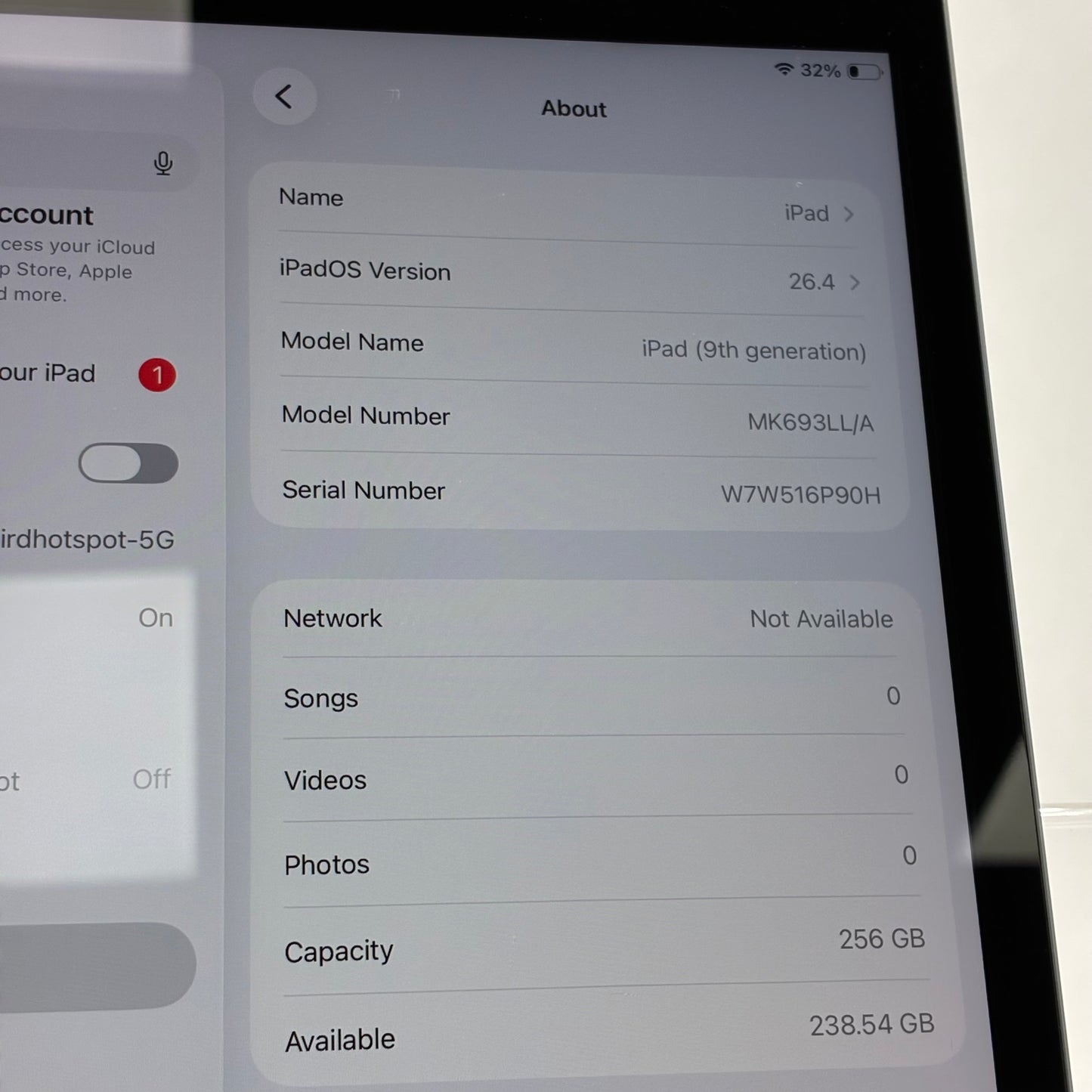 Unlocked Apple iPad 9th Gen 256GB Space Gray MK693LL/A