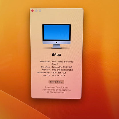 2017 Apple iMac 21.5" i5 7th Gen 3.0GHz 8GB RAM 1TB HDD Silver A1418