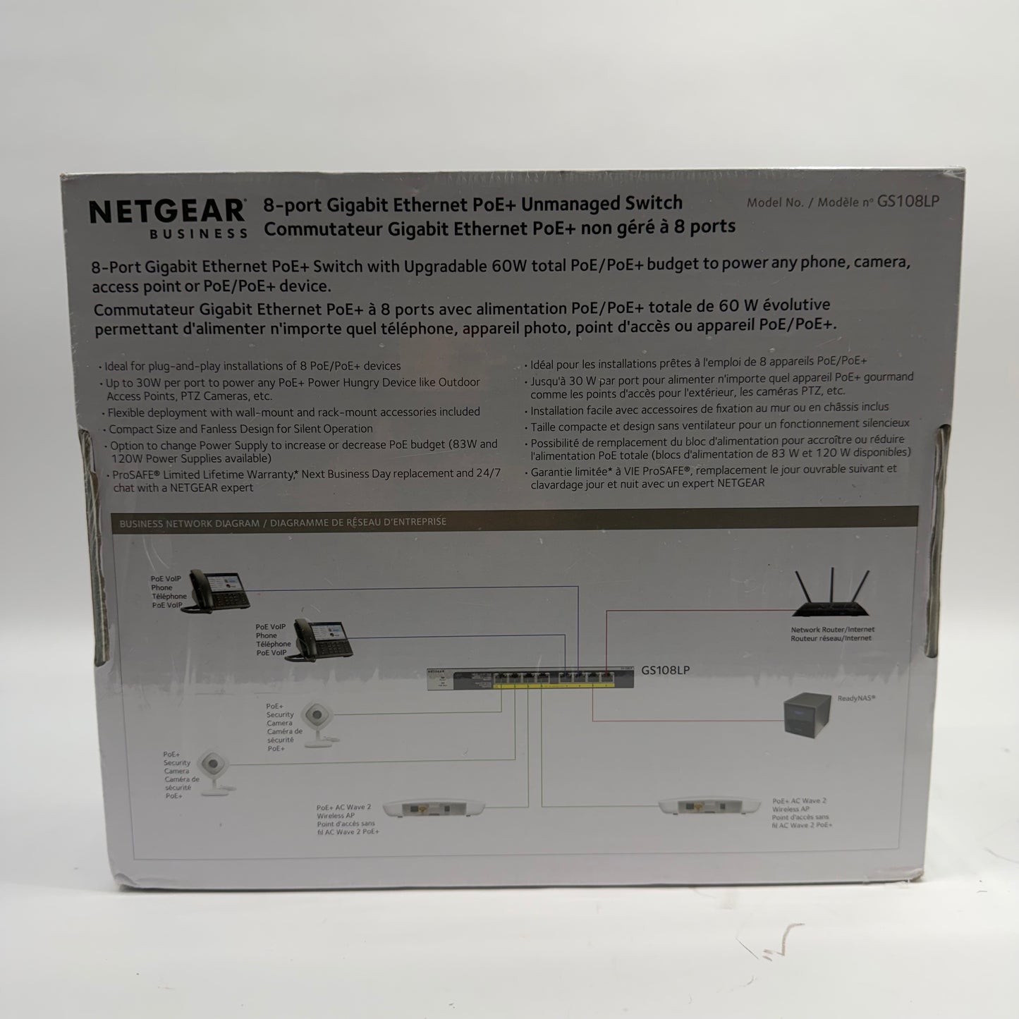 New Netgear 8-Port Gigabit Ethernet  Unmanaged PoE Switch GS108LP