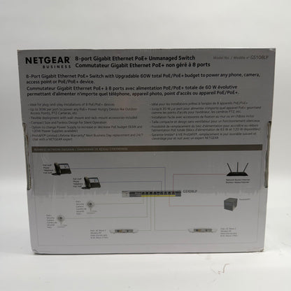 New Netgear 8-Port Gigabit Ethernet  Unmanaged PoE Switch GS108LP
