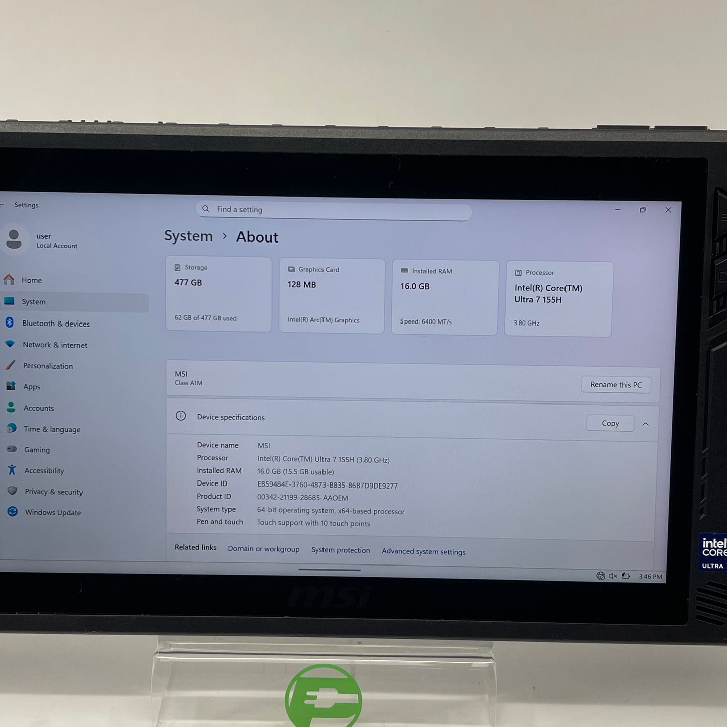 MSI Claw MS-1T41 Core Ultra 7 155H 16GB RAM 512GB SSD Handheld PC