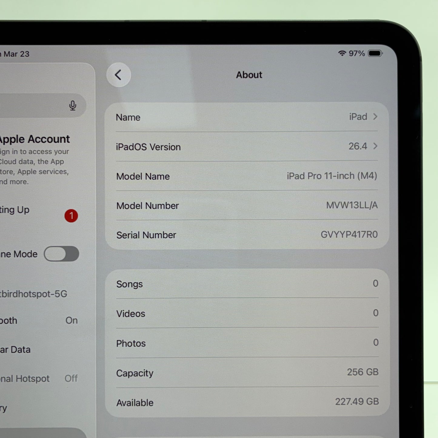 WiFi Only Apple iPad Air 11" M4 256GB Space Black MVW13LL/A