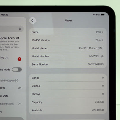 WiFi Only Apple iPad Air 11" M4 256GB Space Black MVW13LL/A