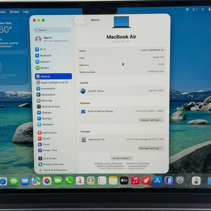 2024 Apple MacBook Air 13.6" M3 8C GPU 4.0GHz 8GB RAM 256GB SSD MRXV3LL/A