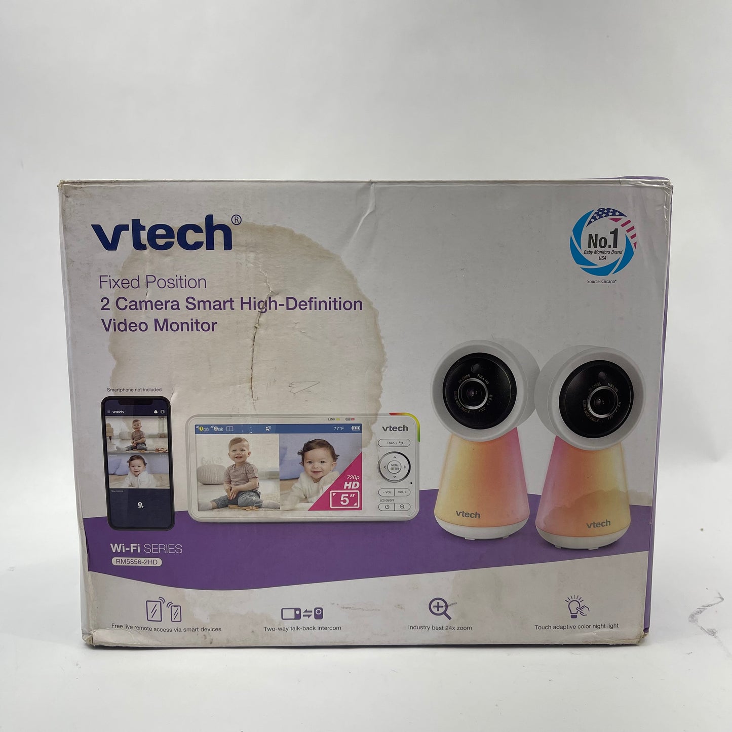 New VTech 2-Camera Smart WiFi Video Baby Monitor White RM5856-2HD