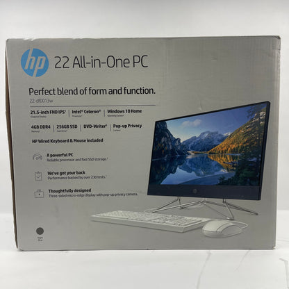 New HP AIO 22-DF0013W 21.5" Celeron G5905T 3.20GHz 4GB RAM 256GB SSD