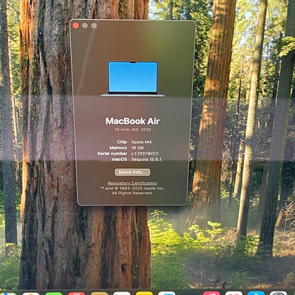 2025 Apple MacBook Air 13.3" M4 8C GPU 4.5GHz 16GB RAM 256GB SSD A3240