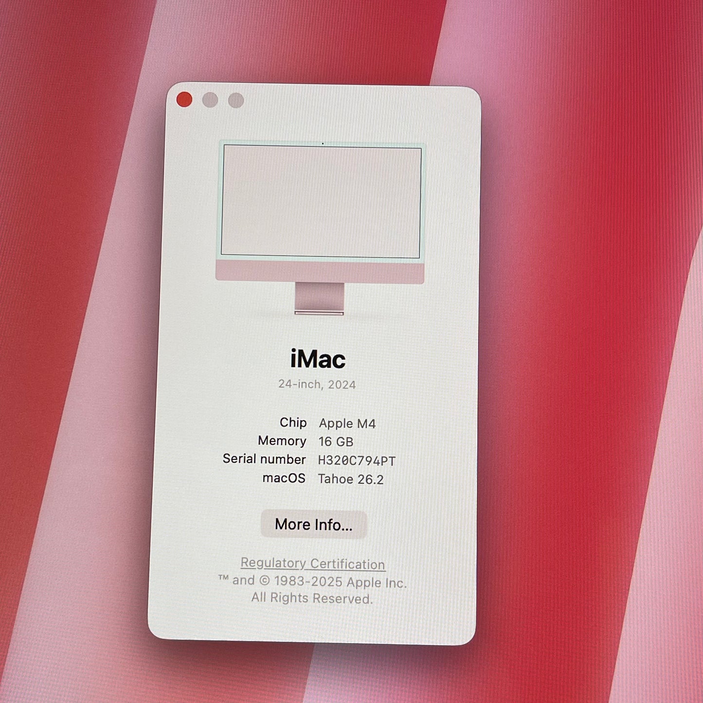 2024 Apple iMac 24" M4 4.5GHz 16GB RAM 256GB SSD Pink MWUG3LL/A