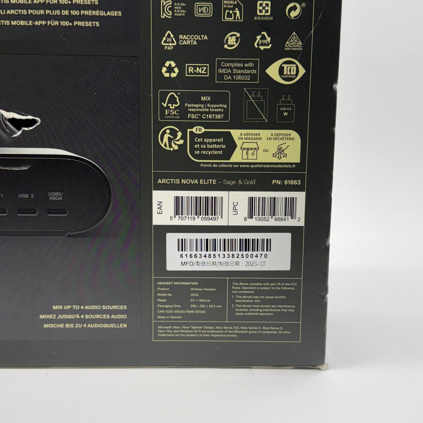 New Steelseries Arctis Nova Elite Sage/Gold 61663 Wireless Gaming Headset