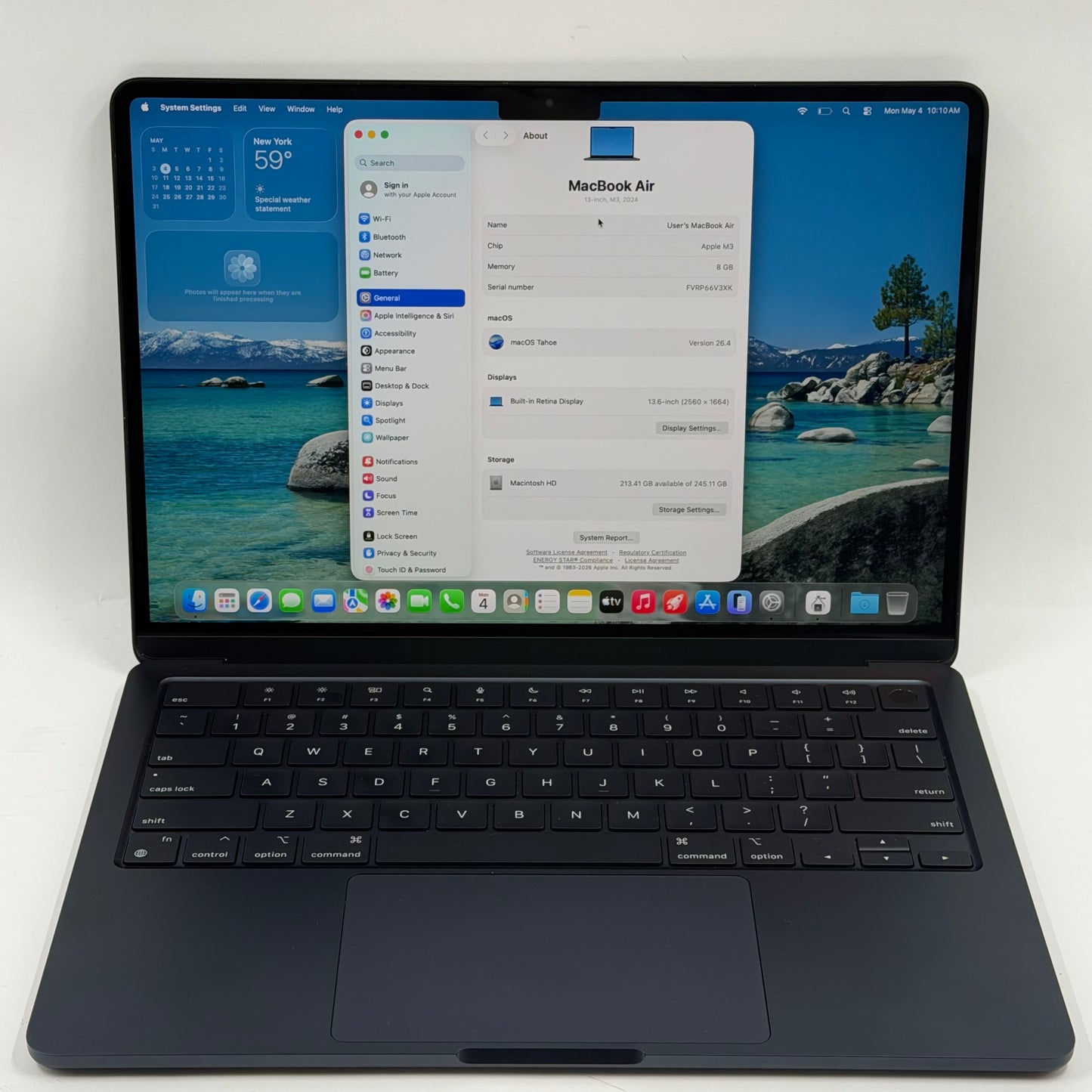 2024 Apple MacBook Air 13.6" M3 8C GPU 4.0GHz 8GB RAM 256GB SSD MRXV3LL/A