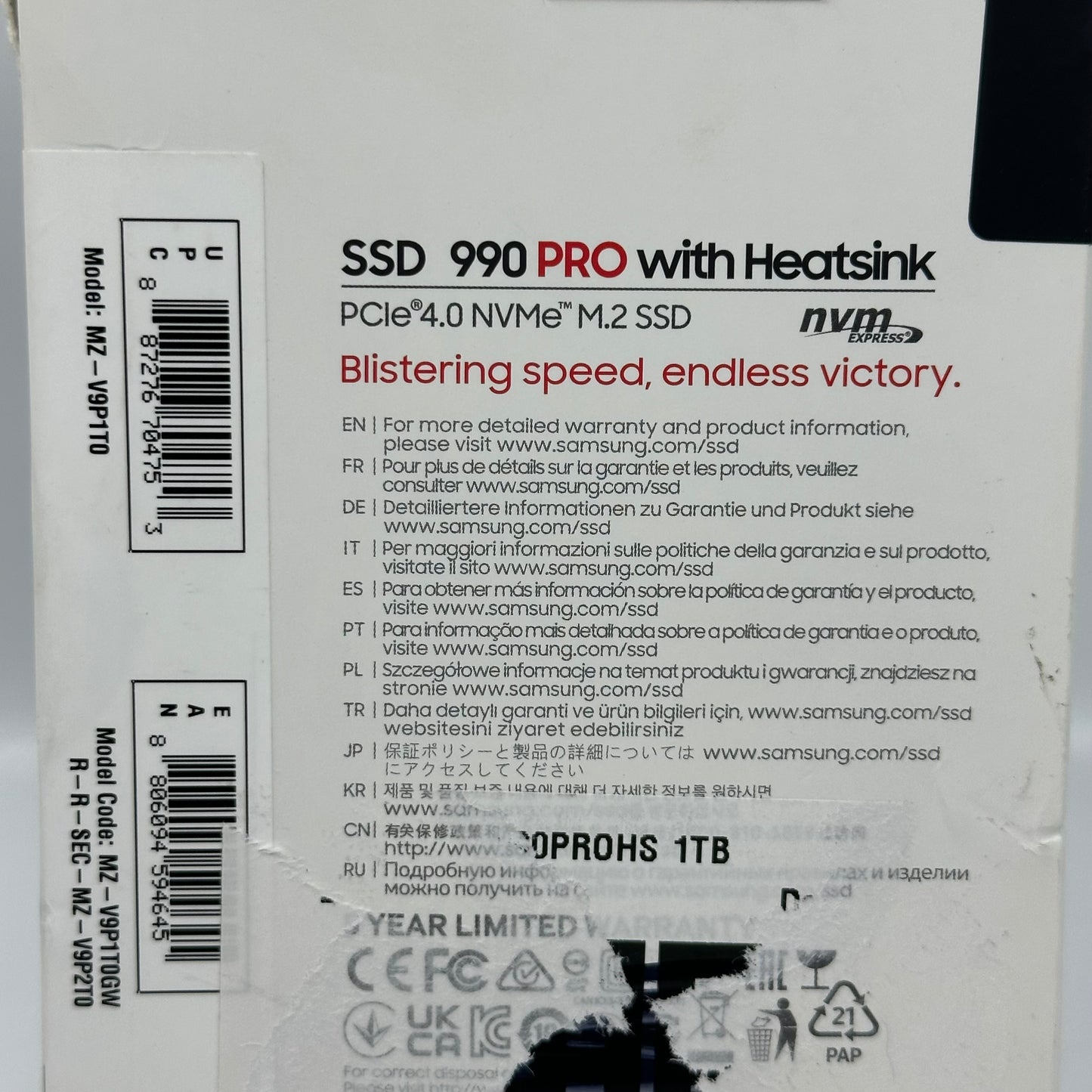 New Samsung 990 Pro 1TB M.2 PCIe 4.0 NVMe SSD MZ-V9P1T0