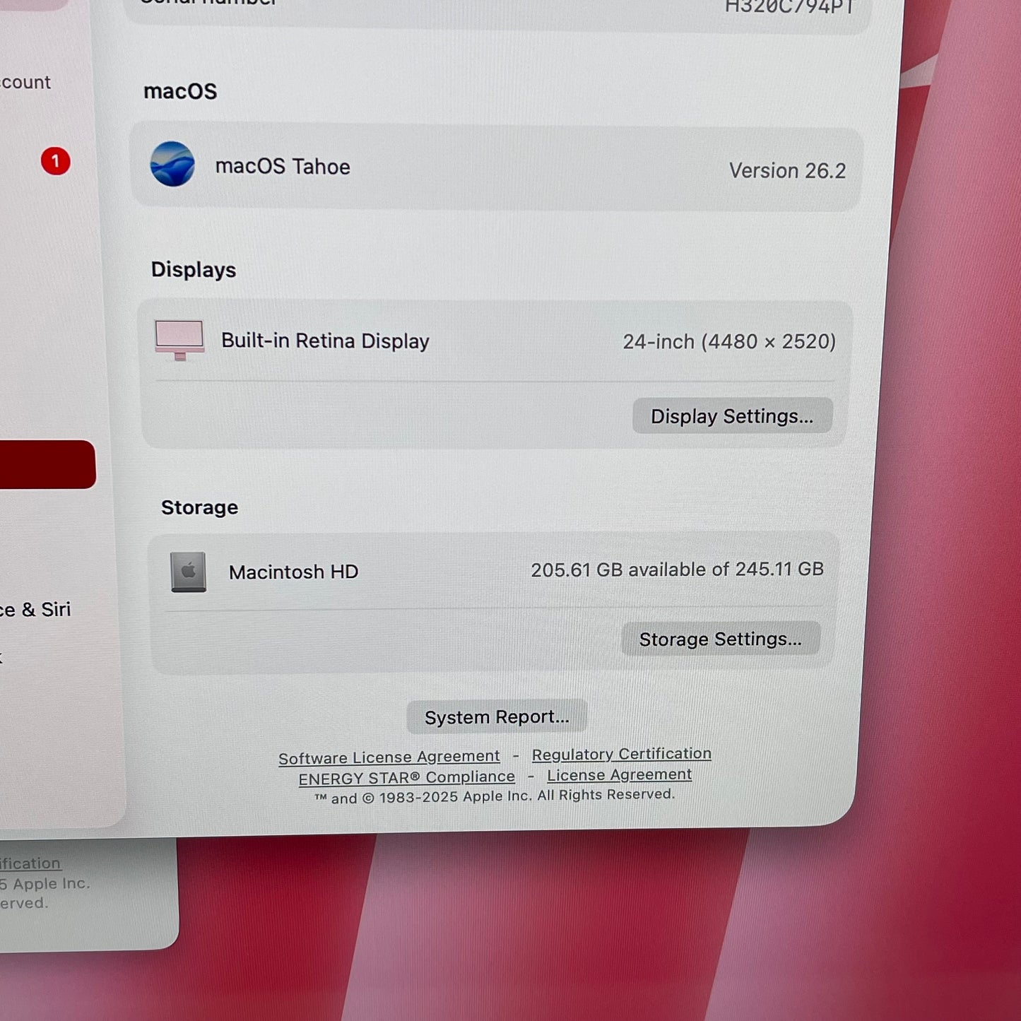 2024 Apple iMac 24" M4 4.5GHz 16GB RAM 256GB SSD Pink MWUG3LL/A