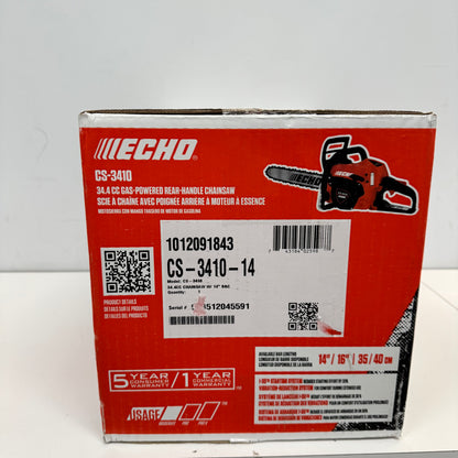 New Echo CS-3410 Gas Powered Rear Handle Chainsaw