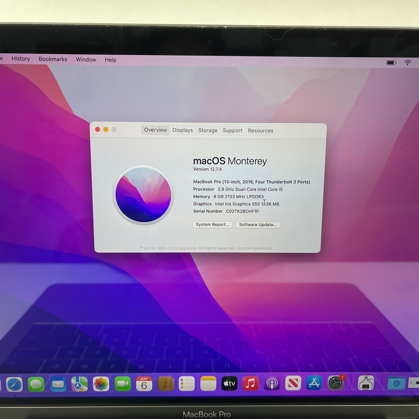 2016 Apple MacBook Pro 13.3" i5 2.9GHz 8GB RAM 512GB SSD Space Gray A1706