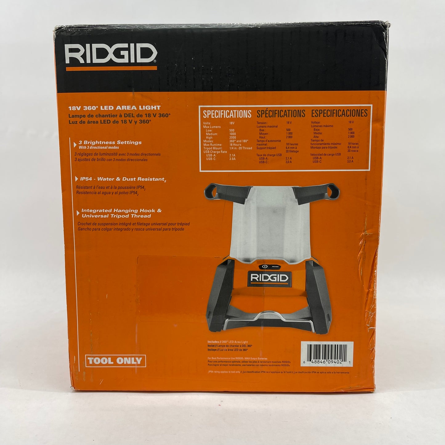 New Ridgid R86903B 18V Cordless 360 LED Area Light