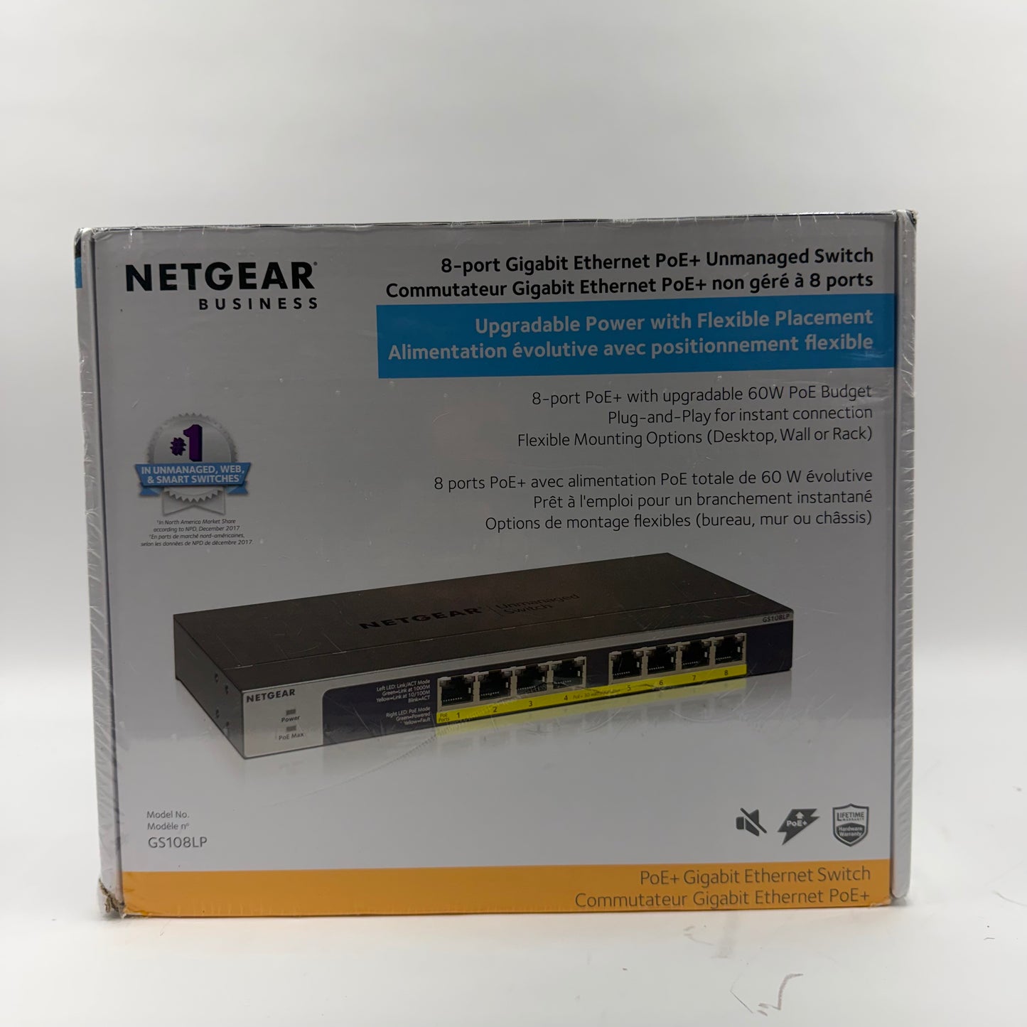 New Netgear 8-Port Gigabit Ethernet  Unmanaged PoE Switch GS108LP