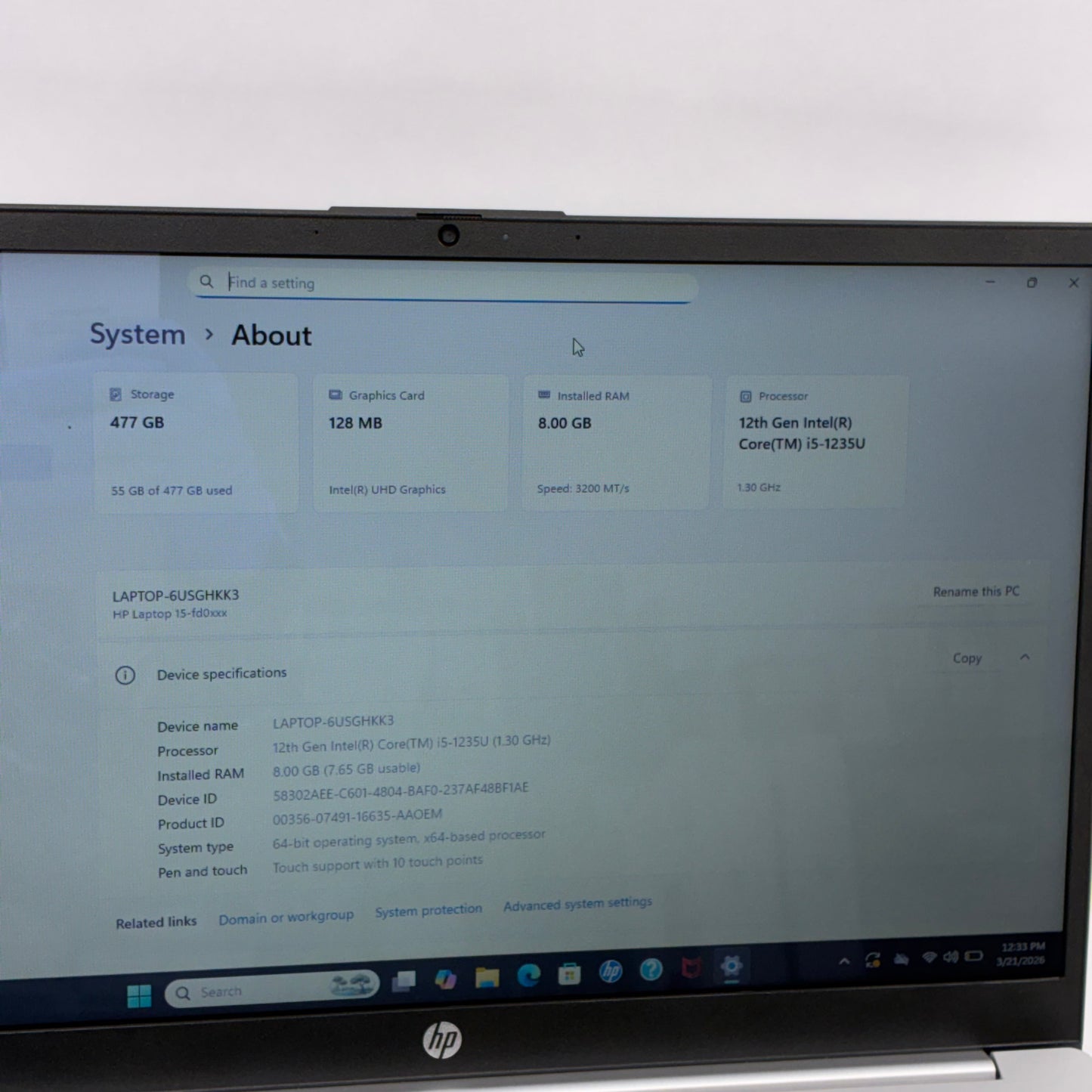 HP Laptop 15-FD0005DX 15.6" i5-1235U 1.3GHz 8GB RAM 512GB SSD