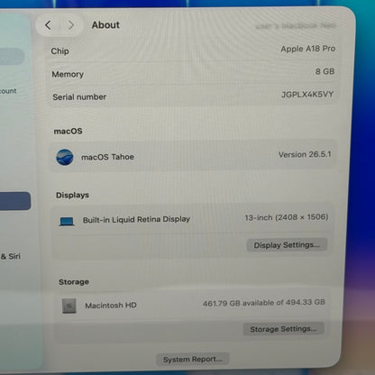 2026 Apple MacBook Neo 13" A18 Pro 5C GPU 4.0GHz 8GB RAM 512GB SSD MHFG4LL/A