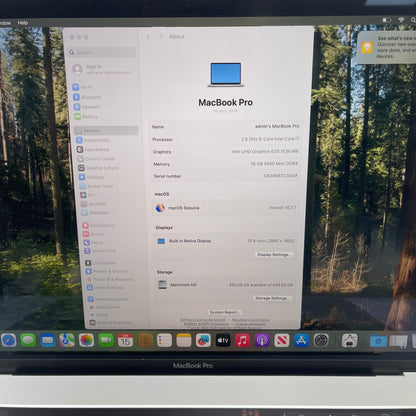 2018 Apple MacBook Pro 15" i7 2.6GHz 16GB RAM 512GB SSD Silver A1990