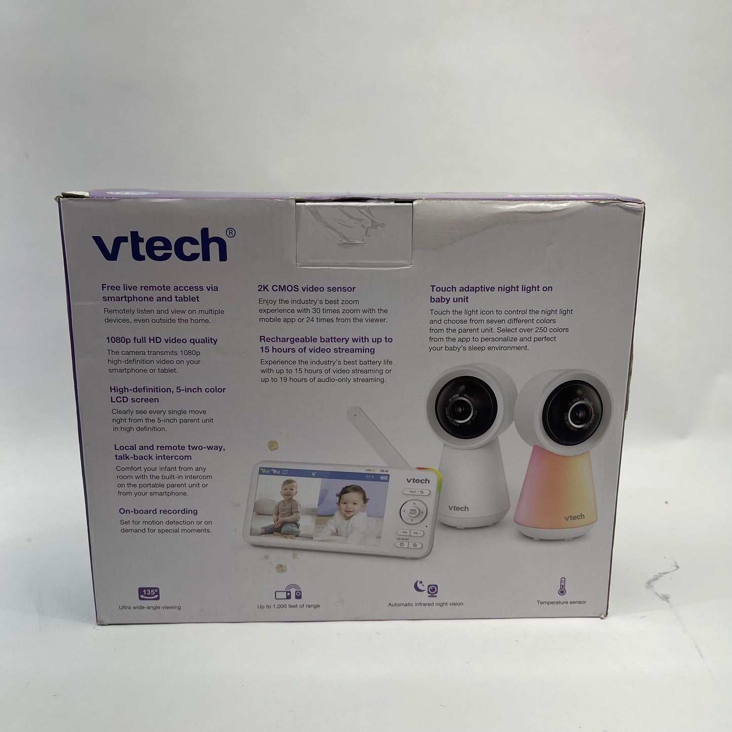 New VTech 2-Camera Smart WiFi Video Baby Monitor White RM5856-2HD