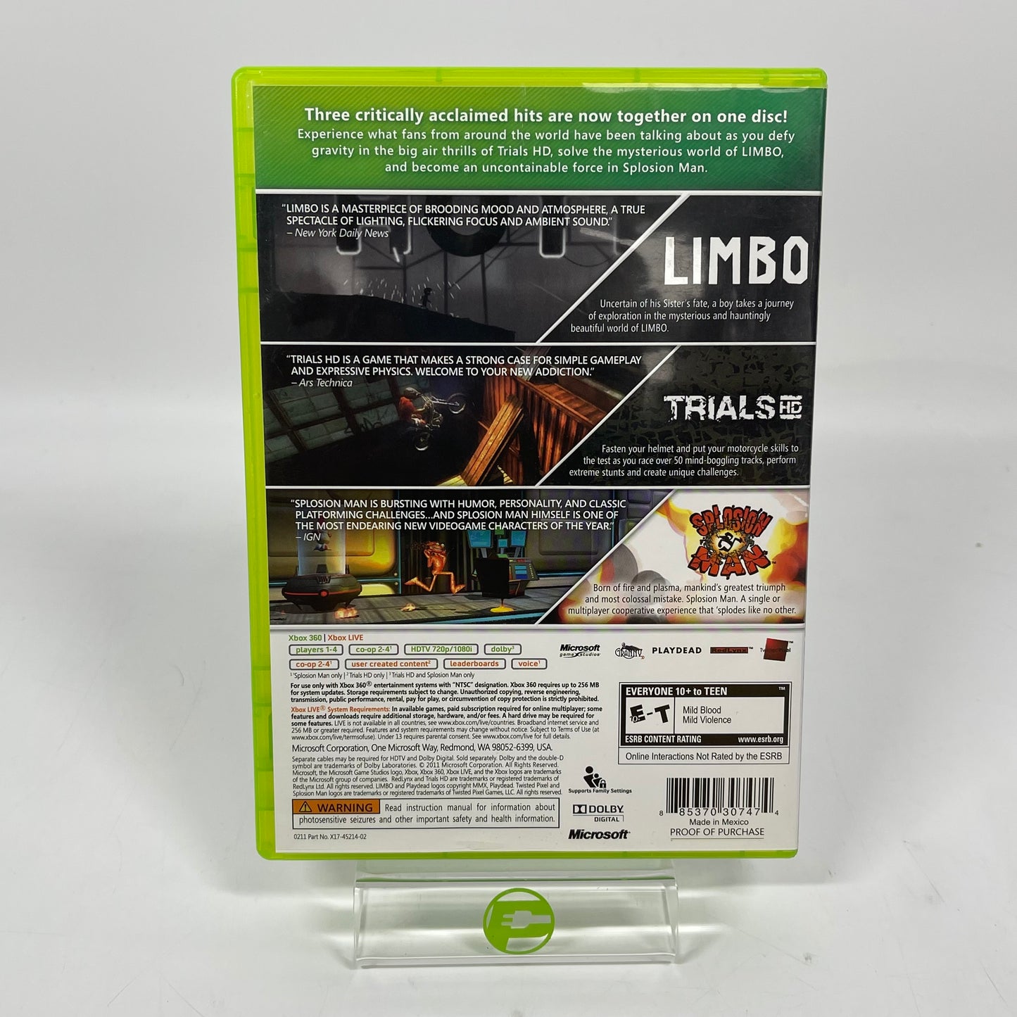 Triple Pack: Limbo, Trials HD, Splosion Man (Microsoft Xbox 360, 2011)