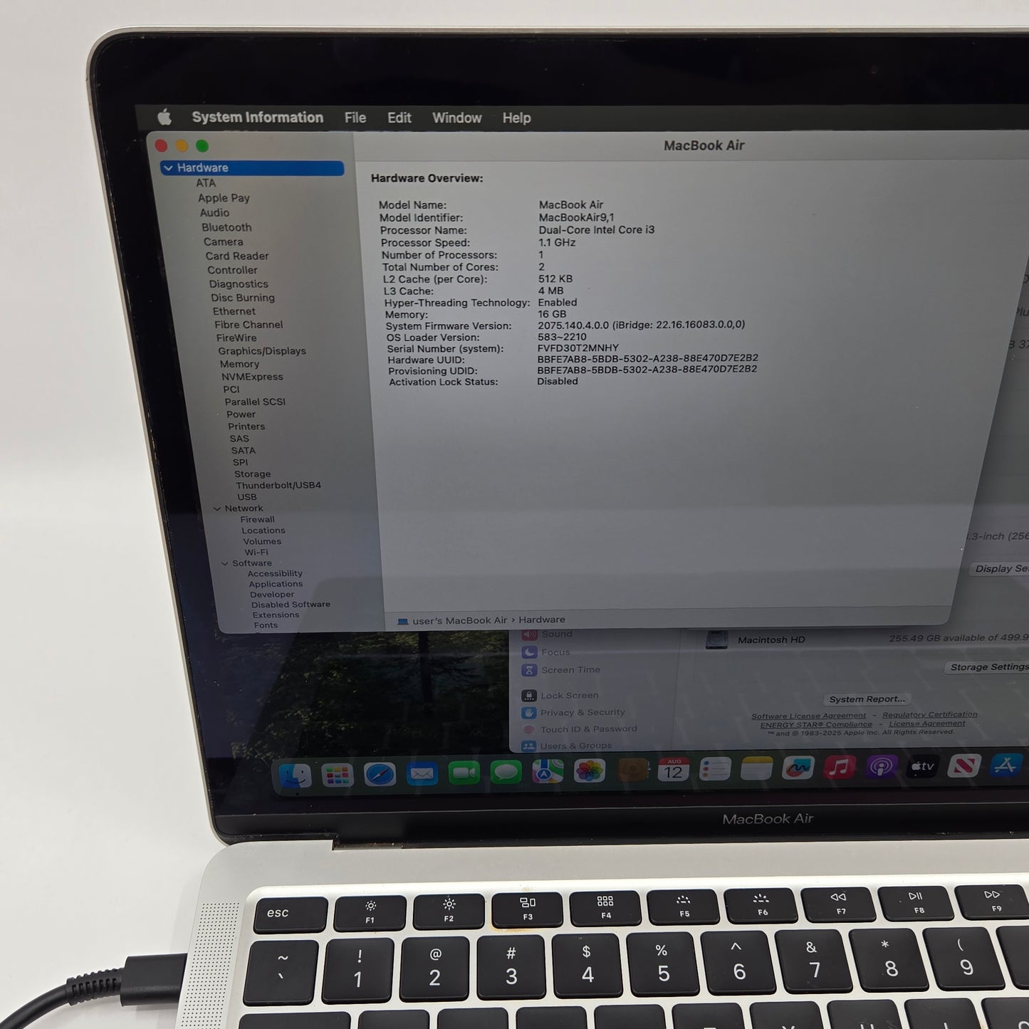 2020 Apple MacBook Air 13.3" i3 1.1GHz 16GB RAM 512GB SSD Silver A2179