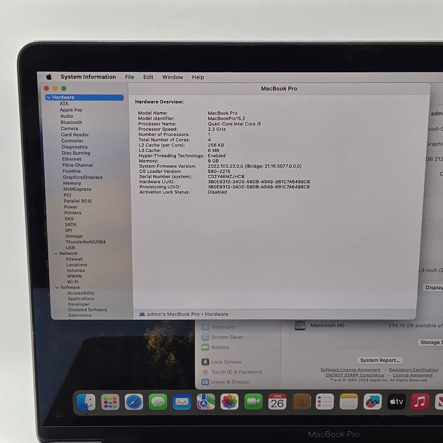 2018 Apple MacBook Pro 13.3" i5 2.3GHz 8GB RAM 256GB SSD Space Gray A1989